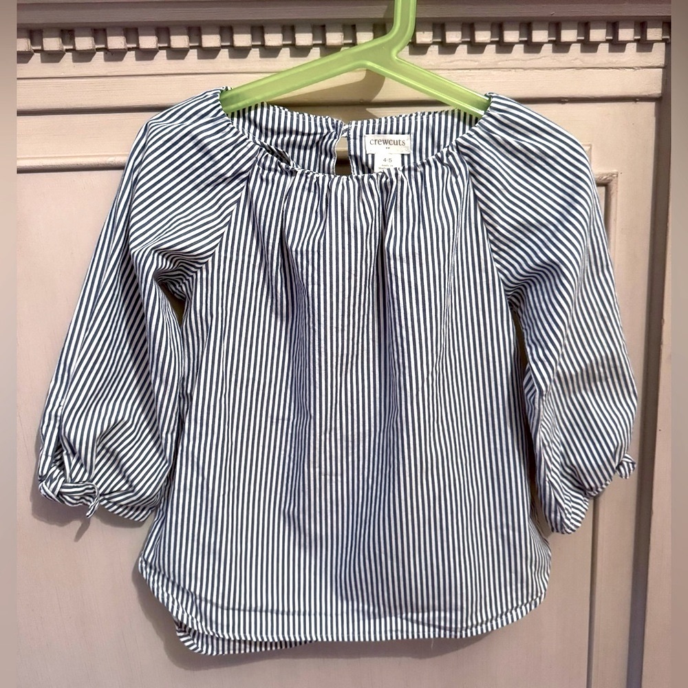 J Crew Crewcuts Girls’ Navy / White Striped shirt, size 4-5